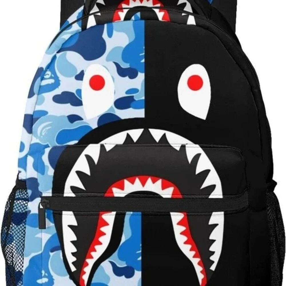 NEW! Shark Teeth Camo Backpacks Laptop Daypack School Bags For Kids, Blue Black
